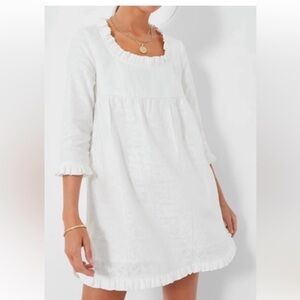 Tuckernuck Clara White Mini Dress Ruffle Cross Stitch Empire Medium